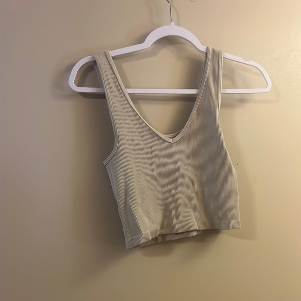 Cream Ribbed Women's Tank Top